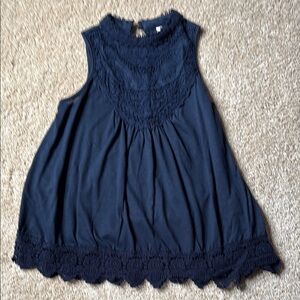 Navy Sleeveless Lace Top